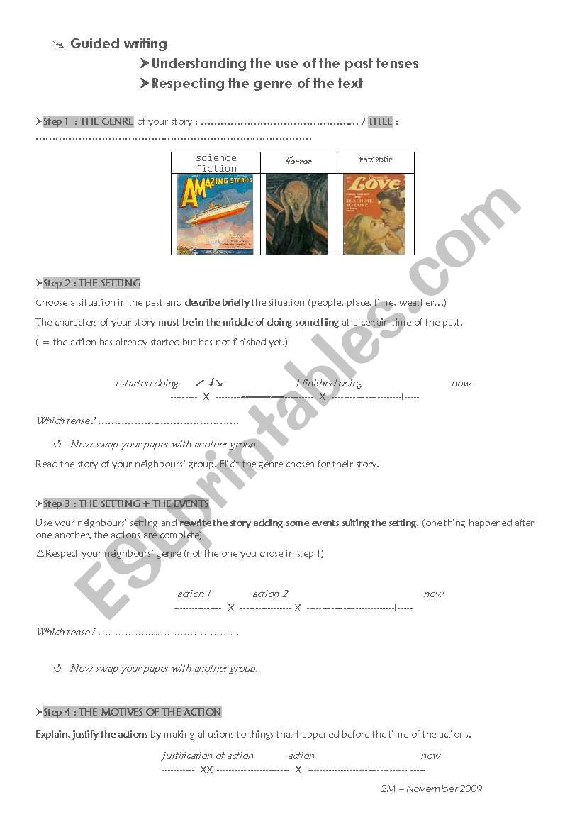 guided writing - past tenses  worksheet