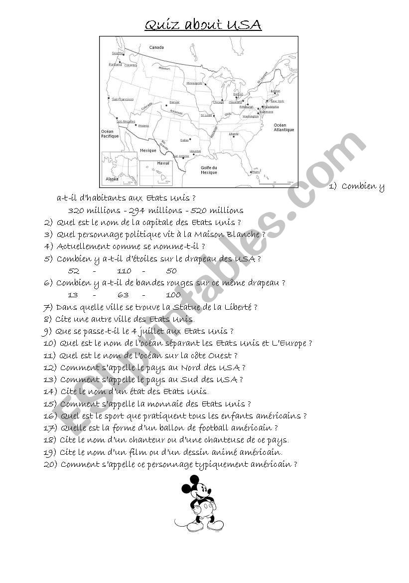 Quiz about USA worksheet