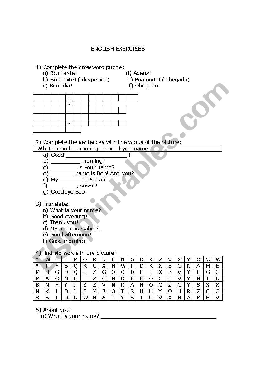 GREETINGS worksheet