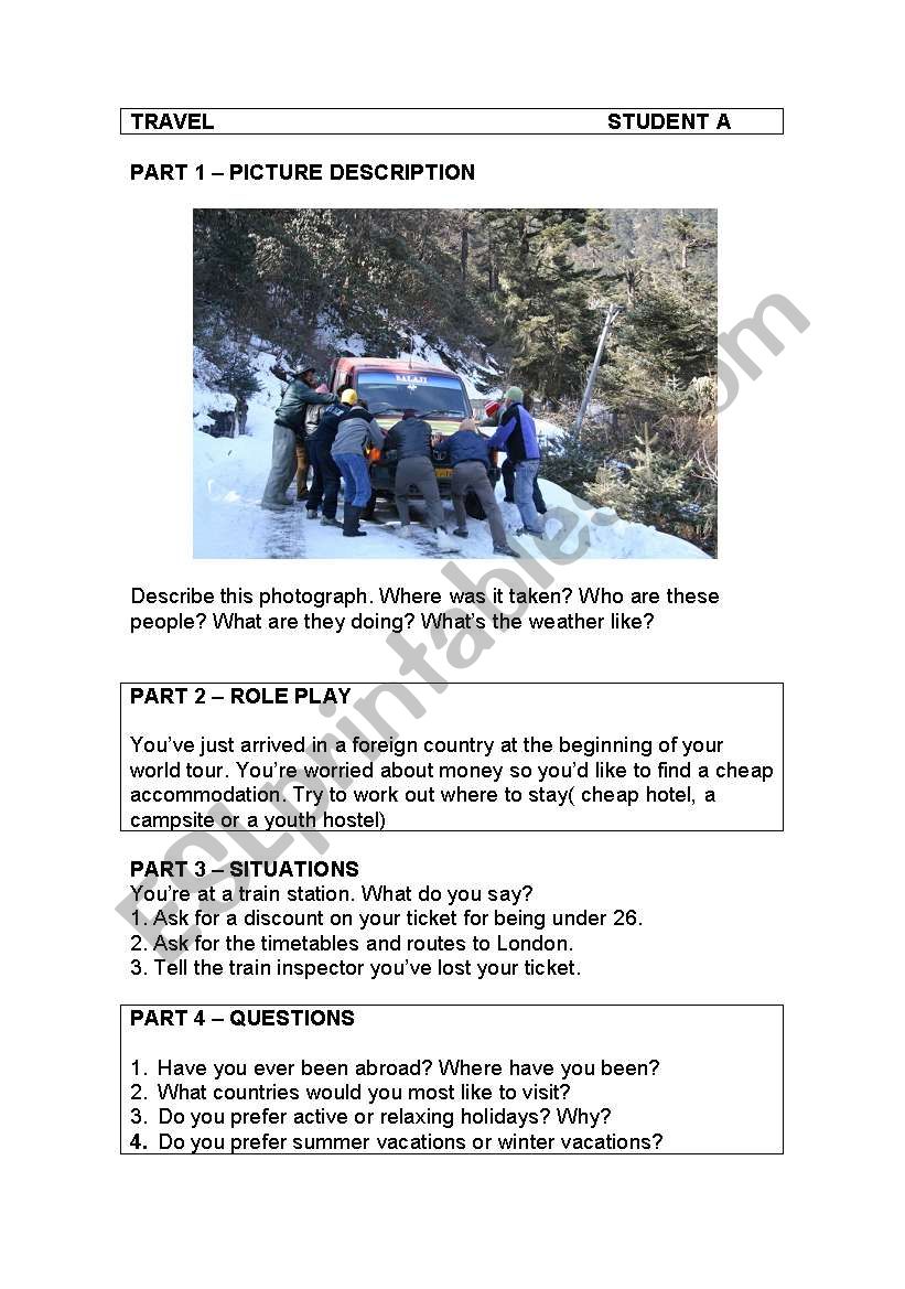 SPEAKING : TRAVEL worksheet