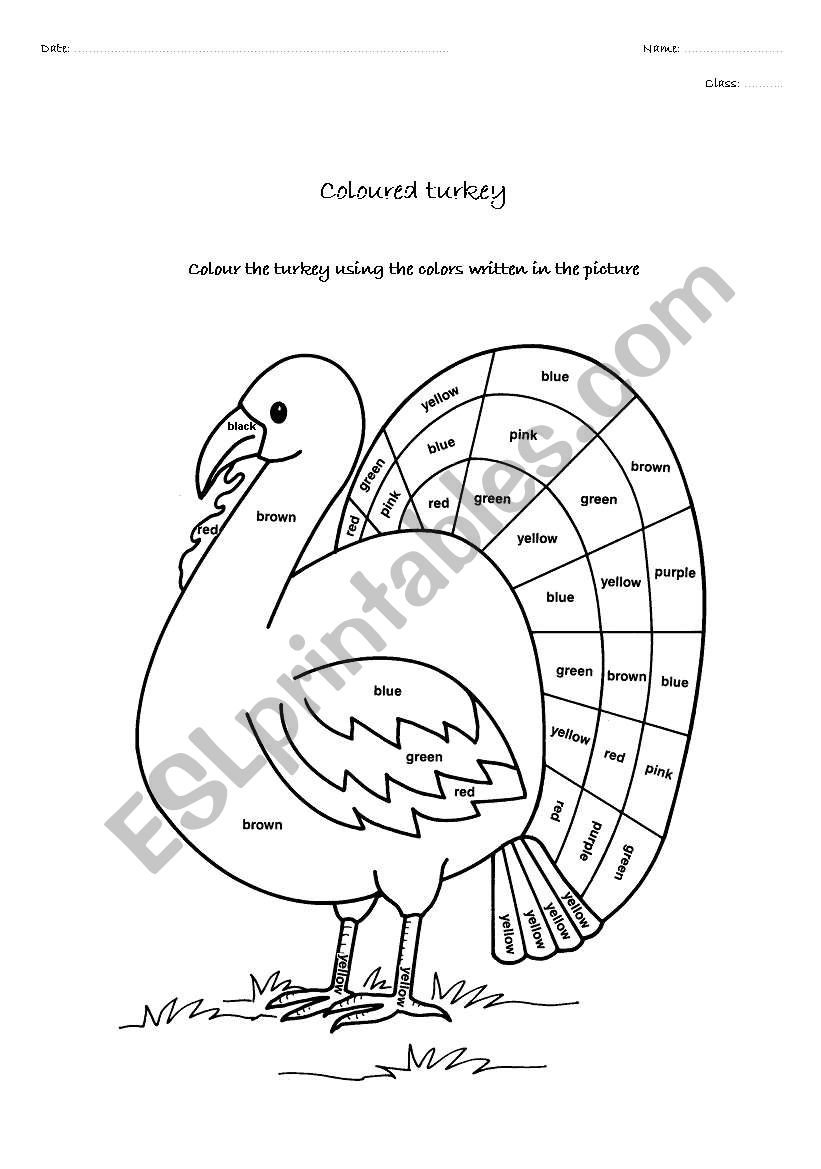 Colour the turkey worksheet