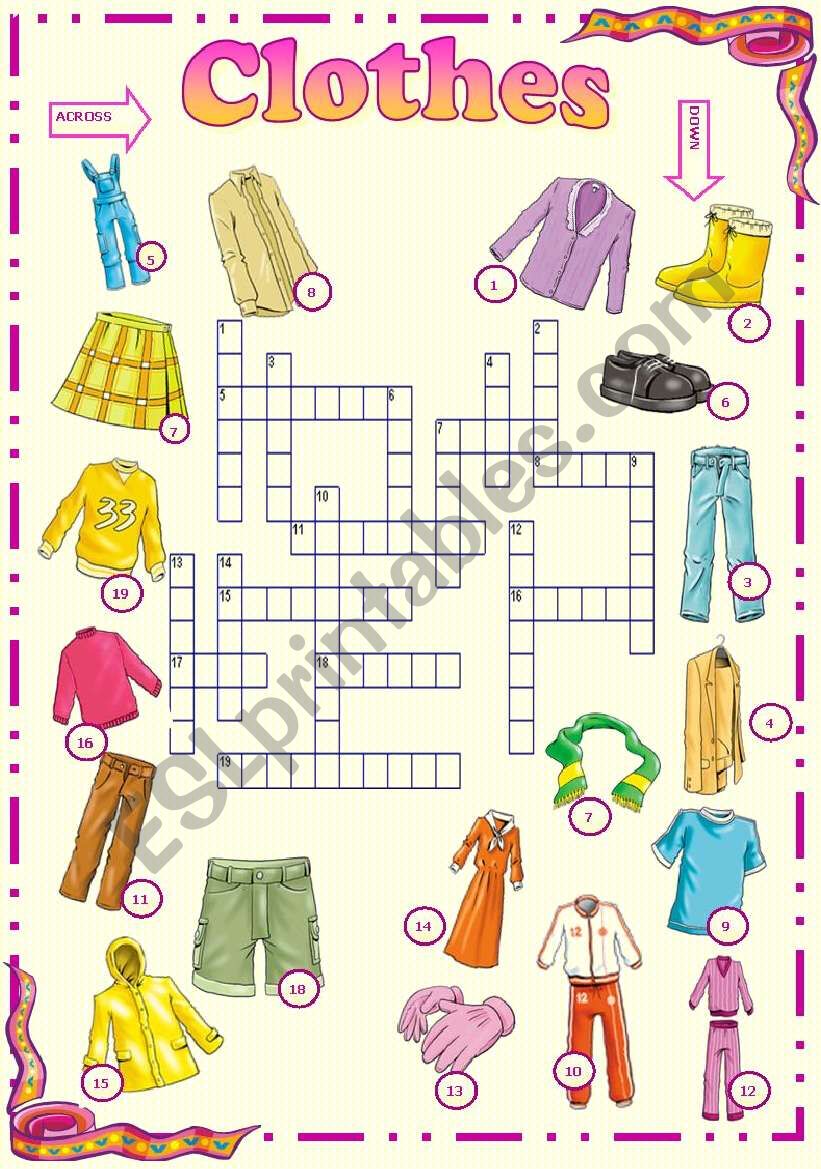 Clothes-  Picture crossword worksheet