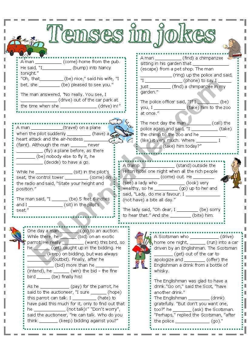 Tenses in jokes worksheet