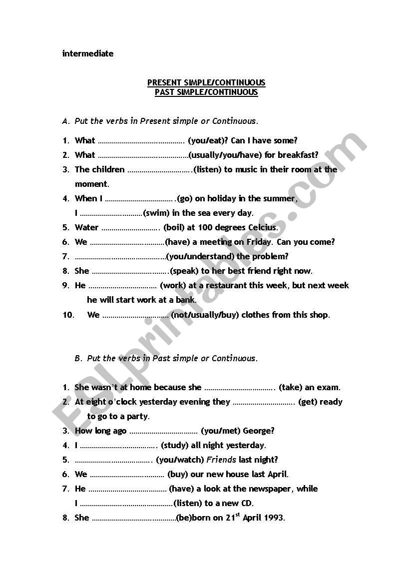 present simple&contiunuous simple past & continuous