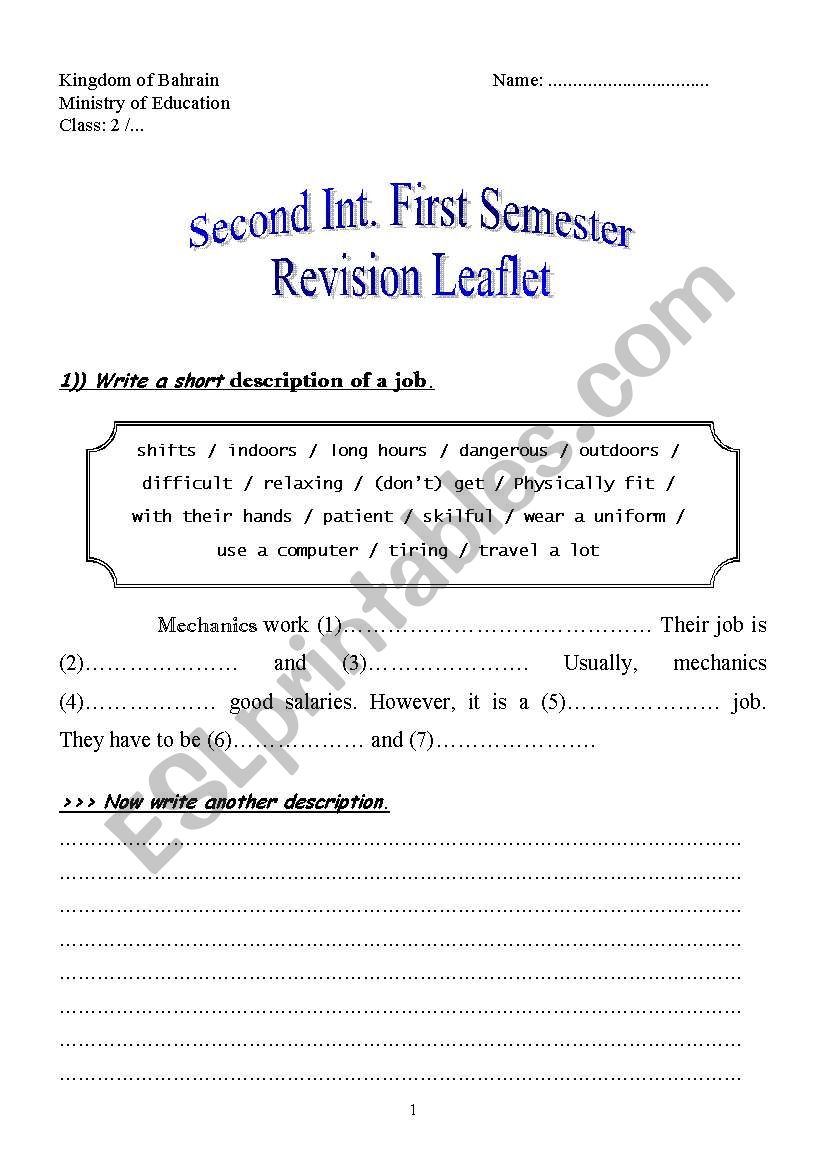 second intermediate worksheet