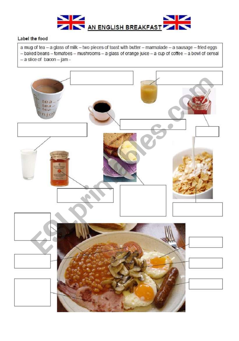 an English breakfast  worksheet