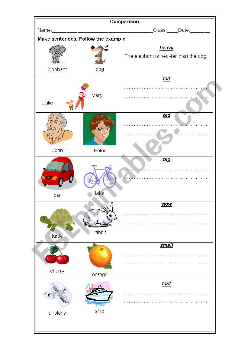 Comparison worksheet