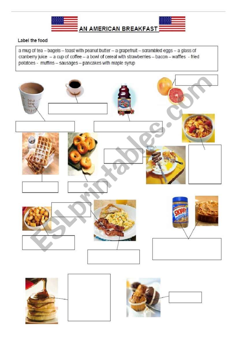 an American breakfast worksheet