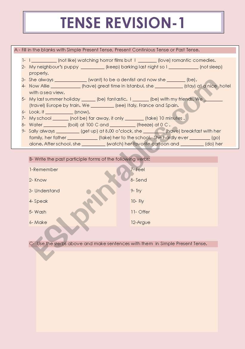 Tense Revision 1 worksheet