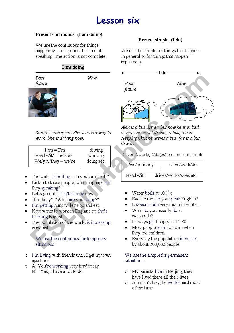 present continuous simple the differences