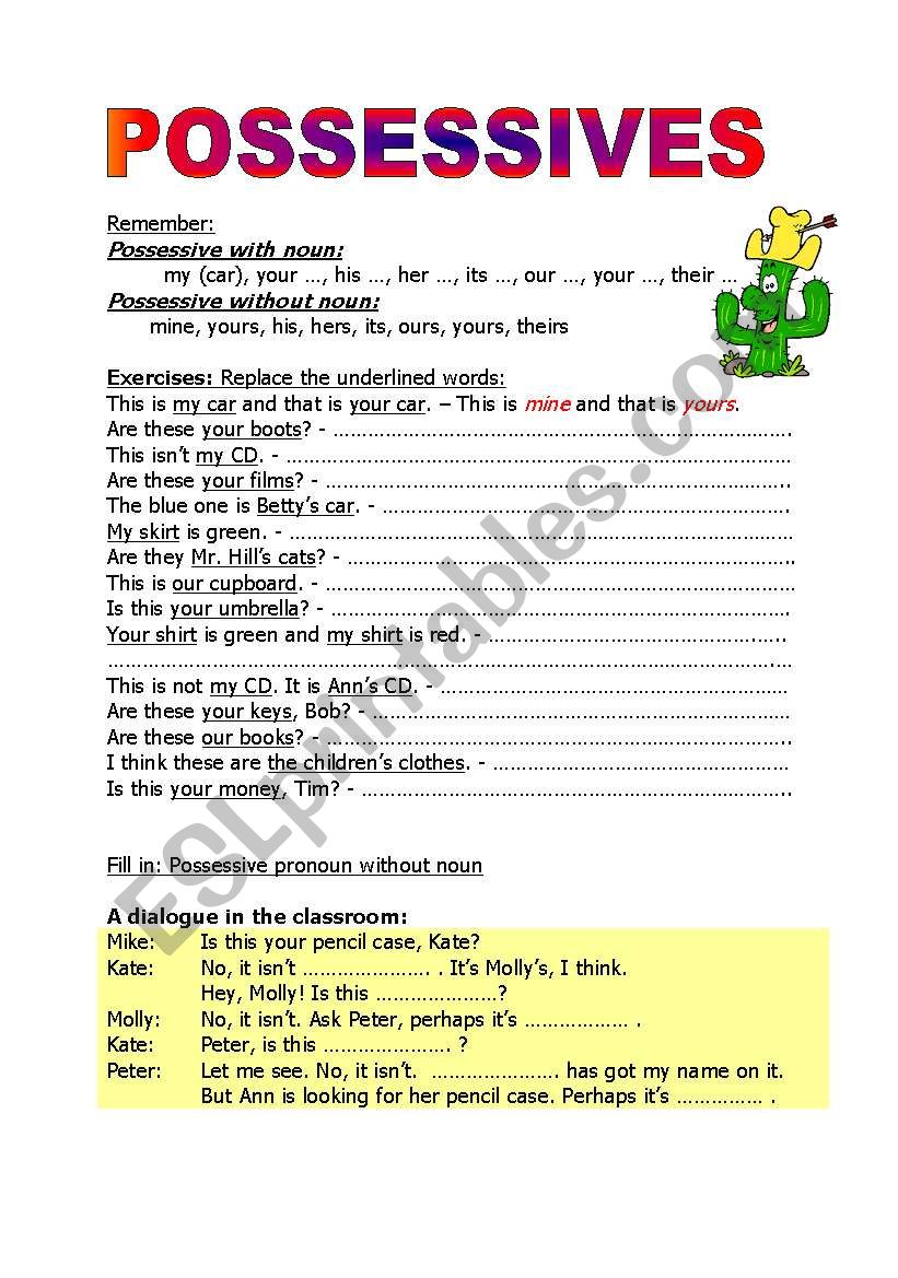 Possessive Pronouns worksheet