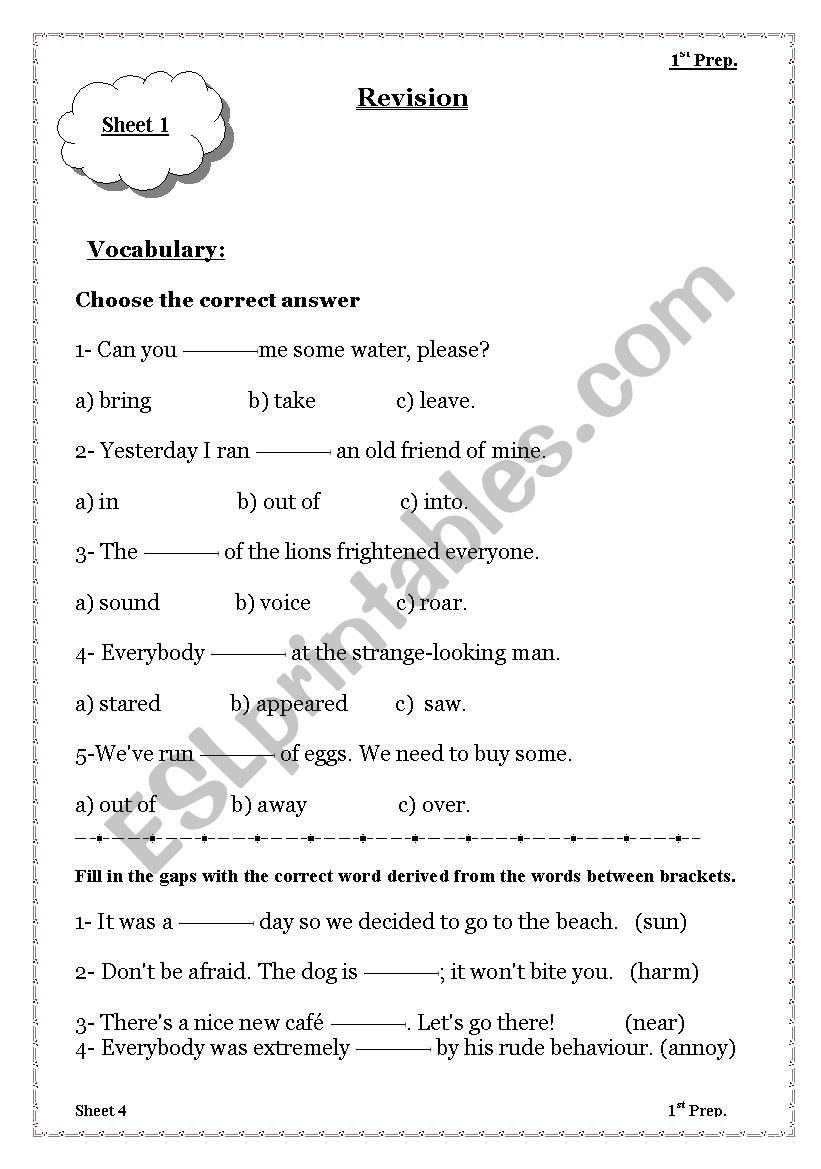 Revision worksheet