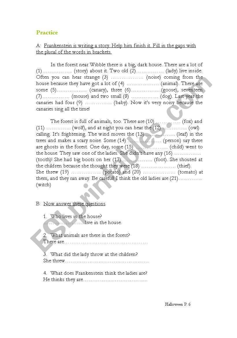 Plurals exercise worksheet