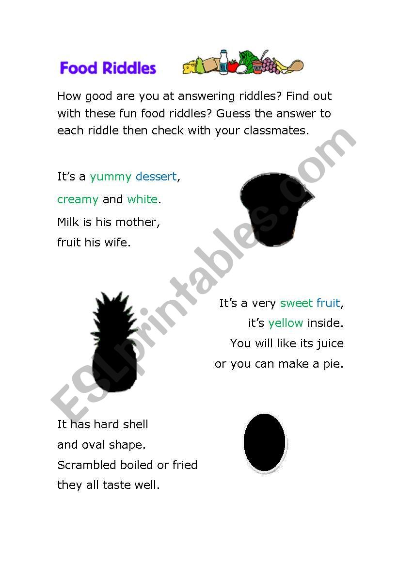 Food Riddles worksheet