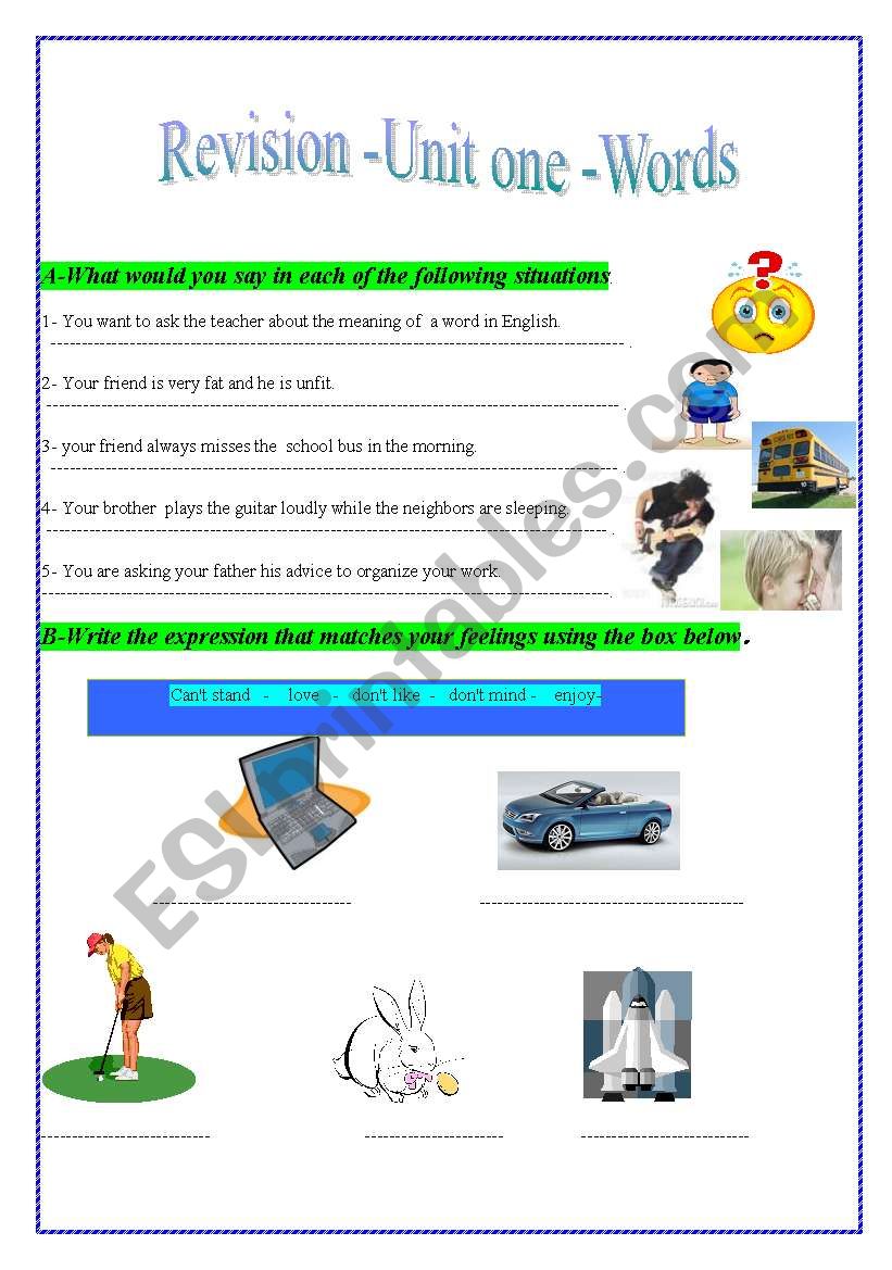 Back to school revision worksheet