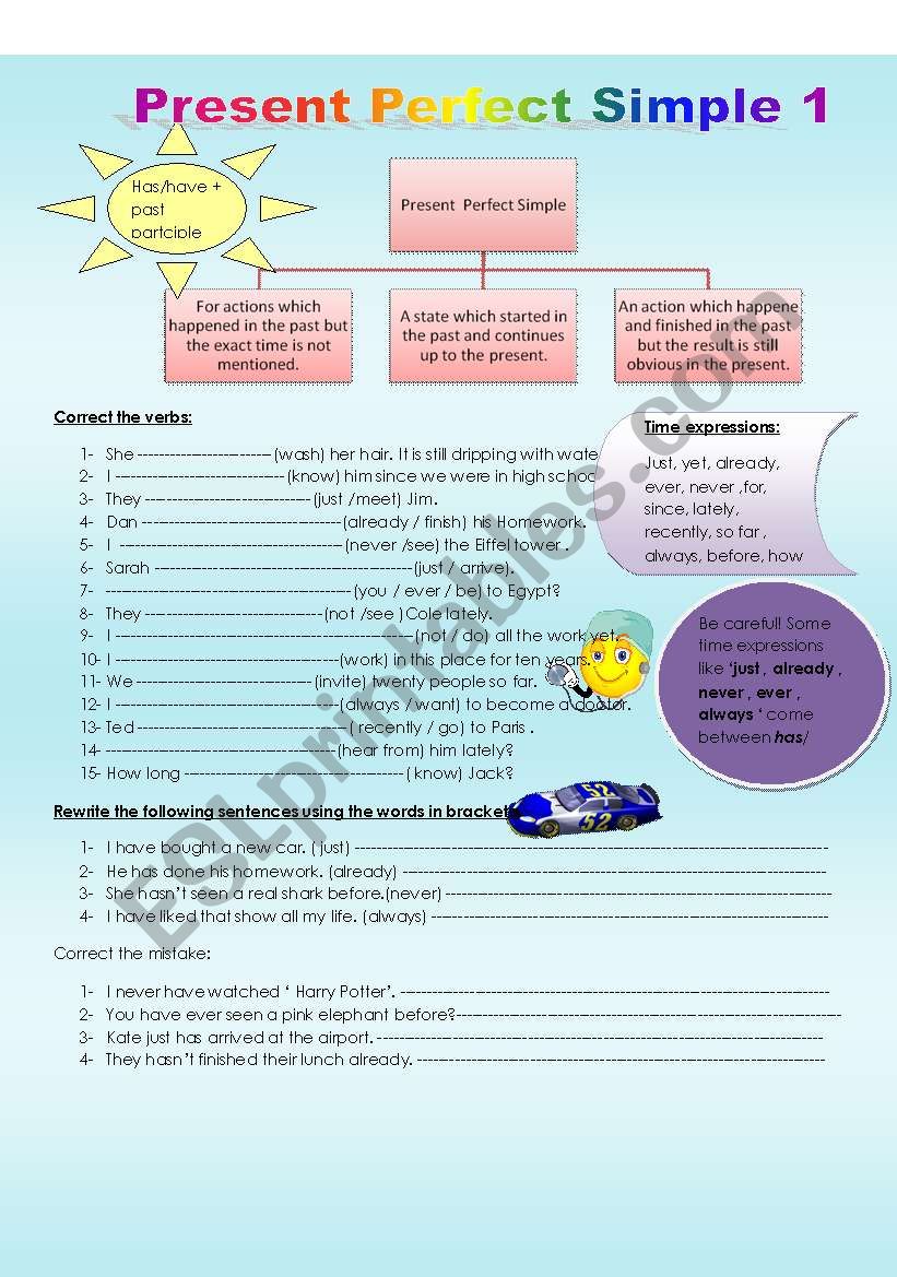 present pefect simple worksheet