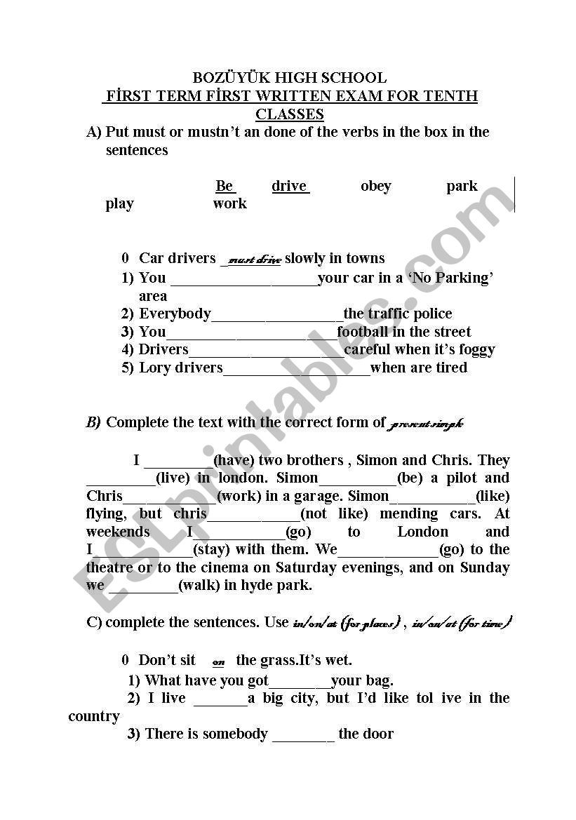 MXED GRAMMAR SUBJECTS worksheet