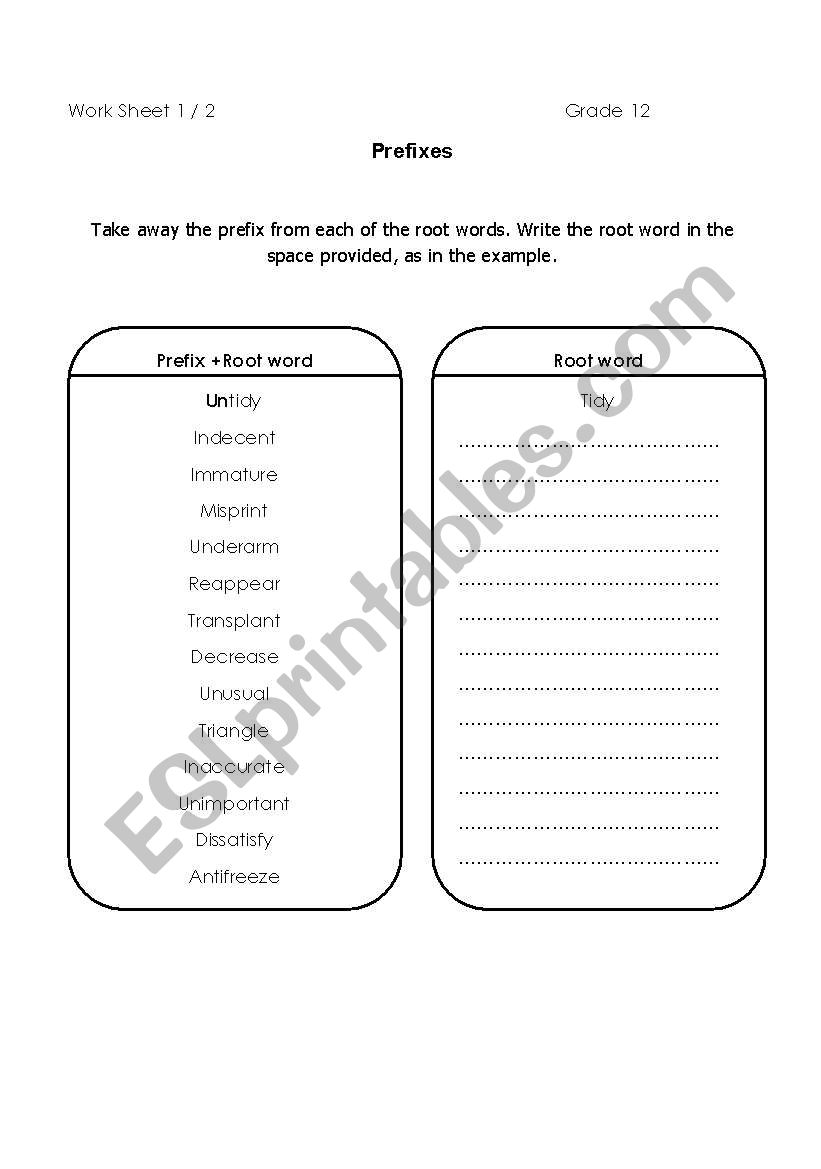 prefix and suffix worksheet