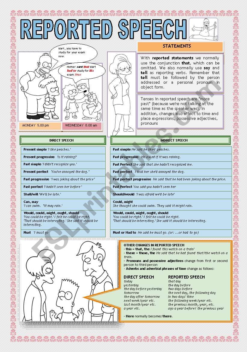 REPORTED SPEECH: STATEMENTS worksheet