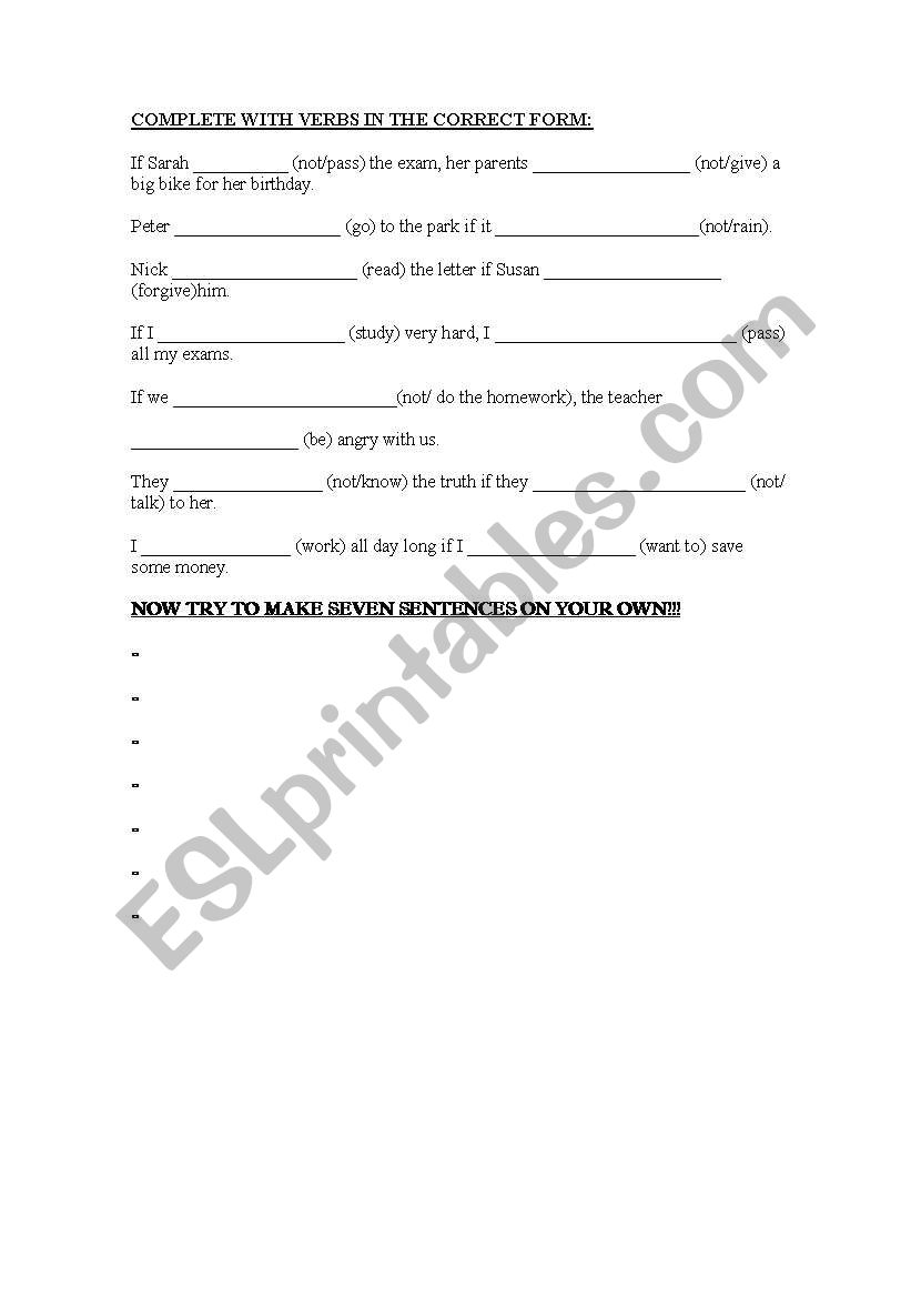 FIRST CONDITIONAL worksheet