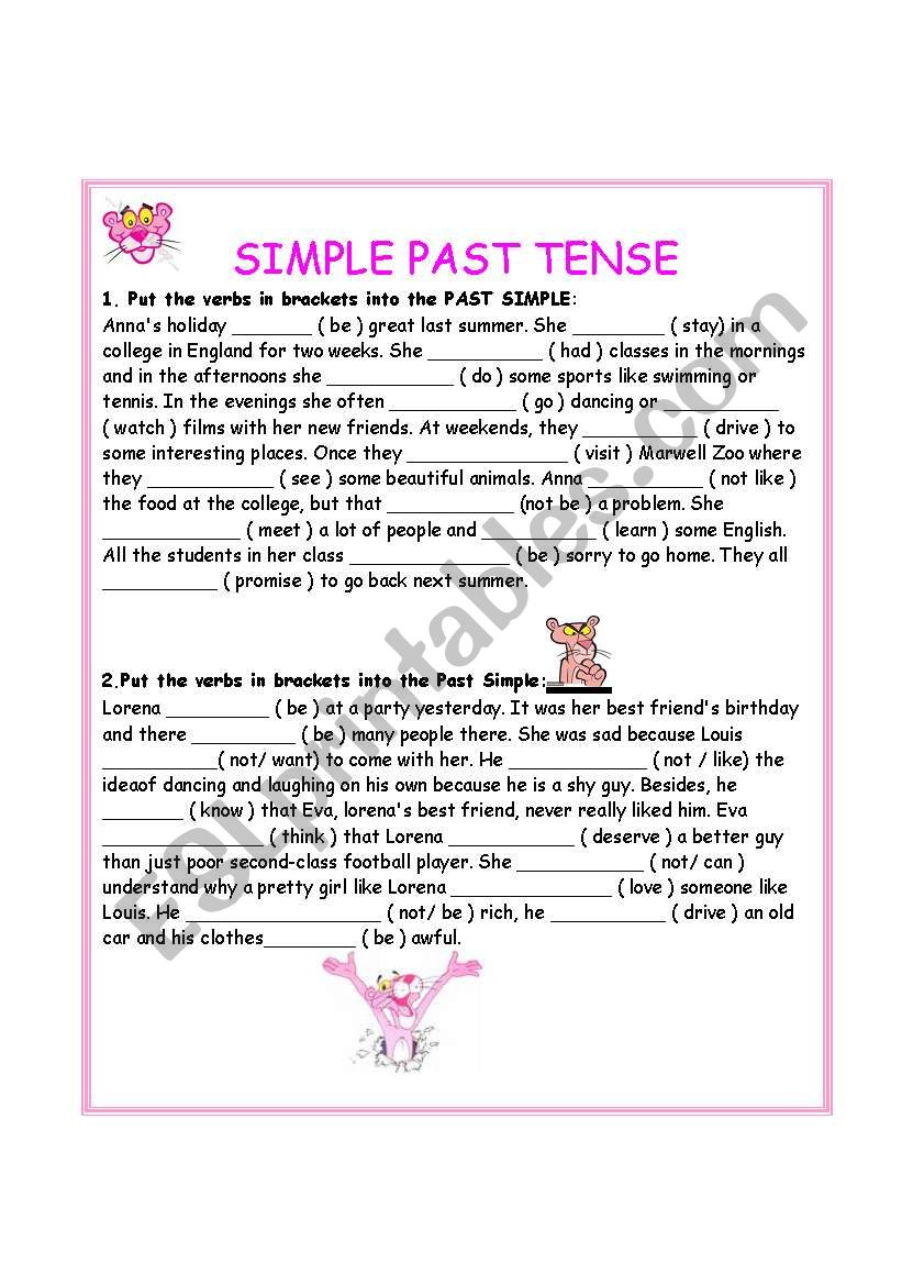 Simple past tense worksheet