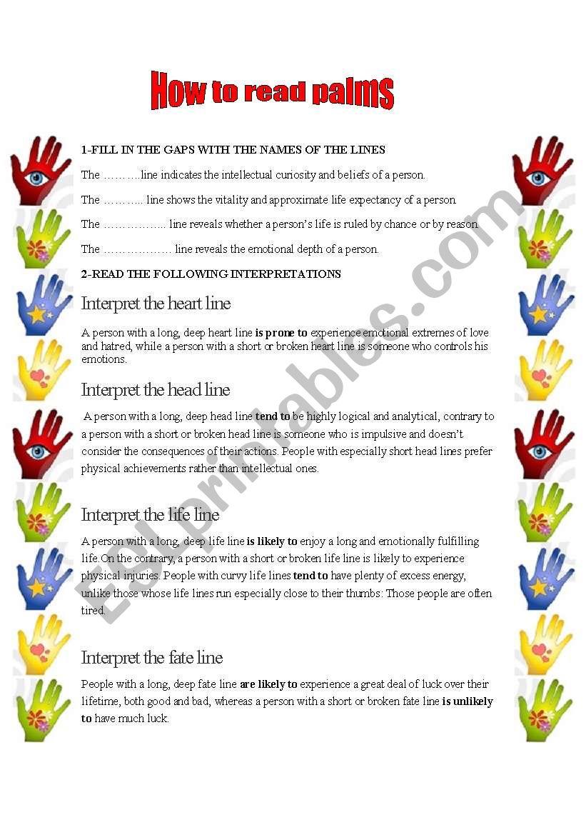 How to read palms... - ESL worksheet by Blumette