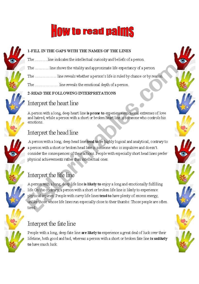 How to read palms... worksheet
