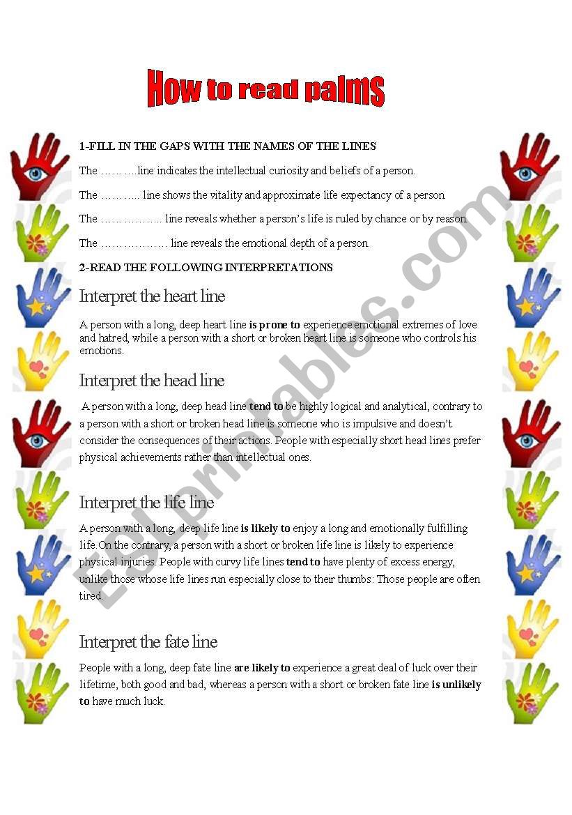 How to read palms... worksheet