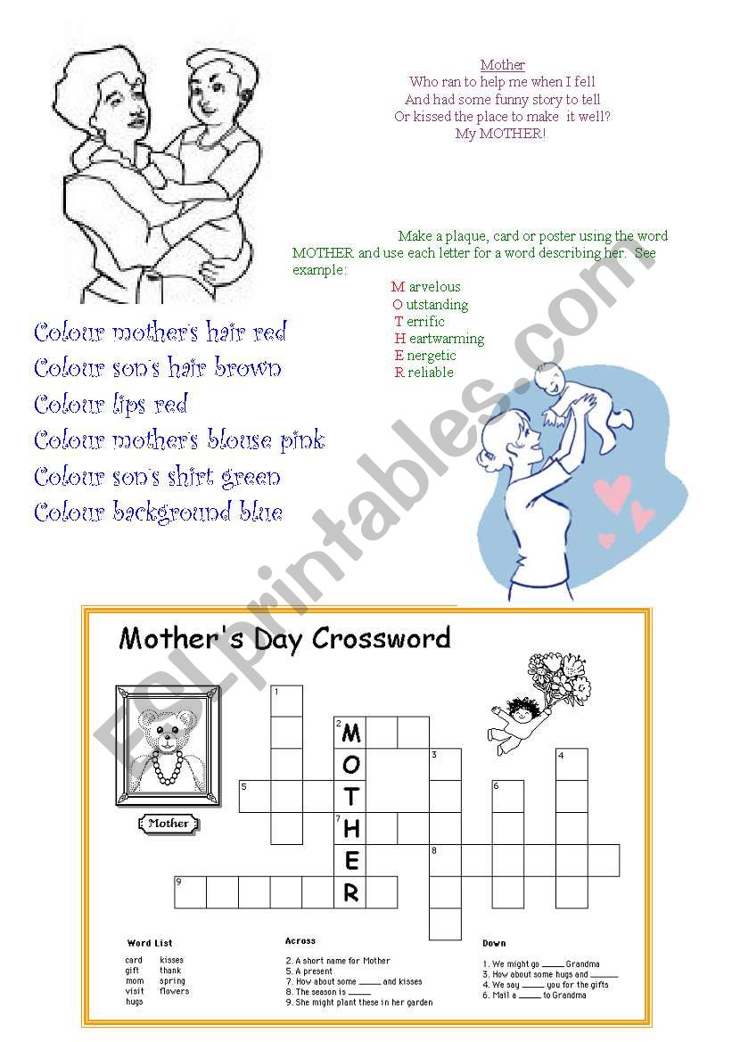 Mothers day worksheet