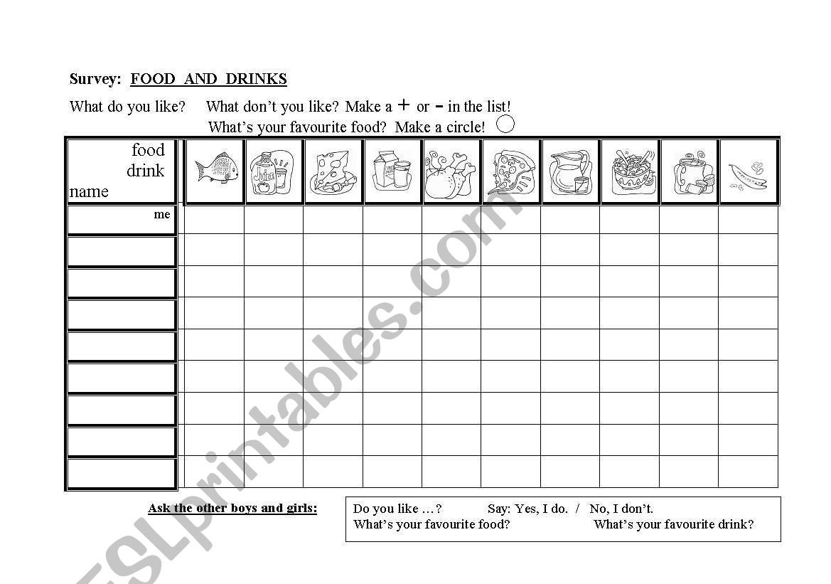 Survey: Food and Drinks  worksheet