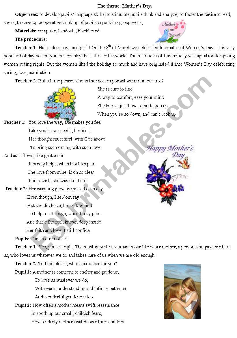 motherÂ´s day worksheet