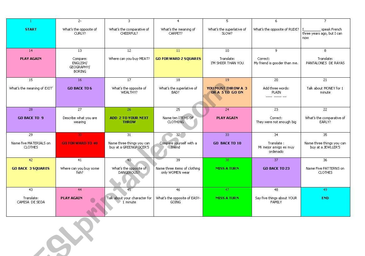 revision board game worksheet