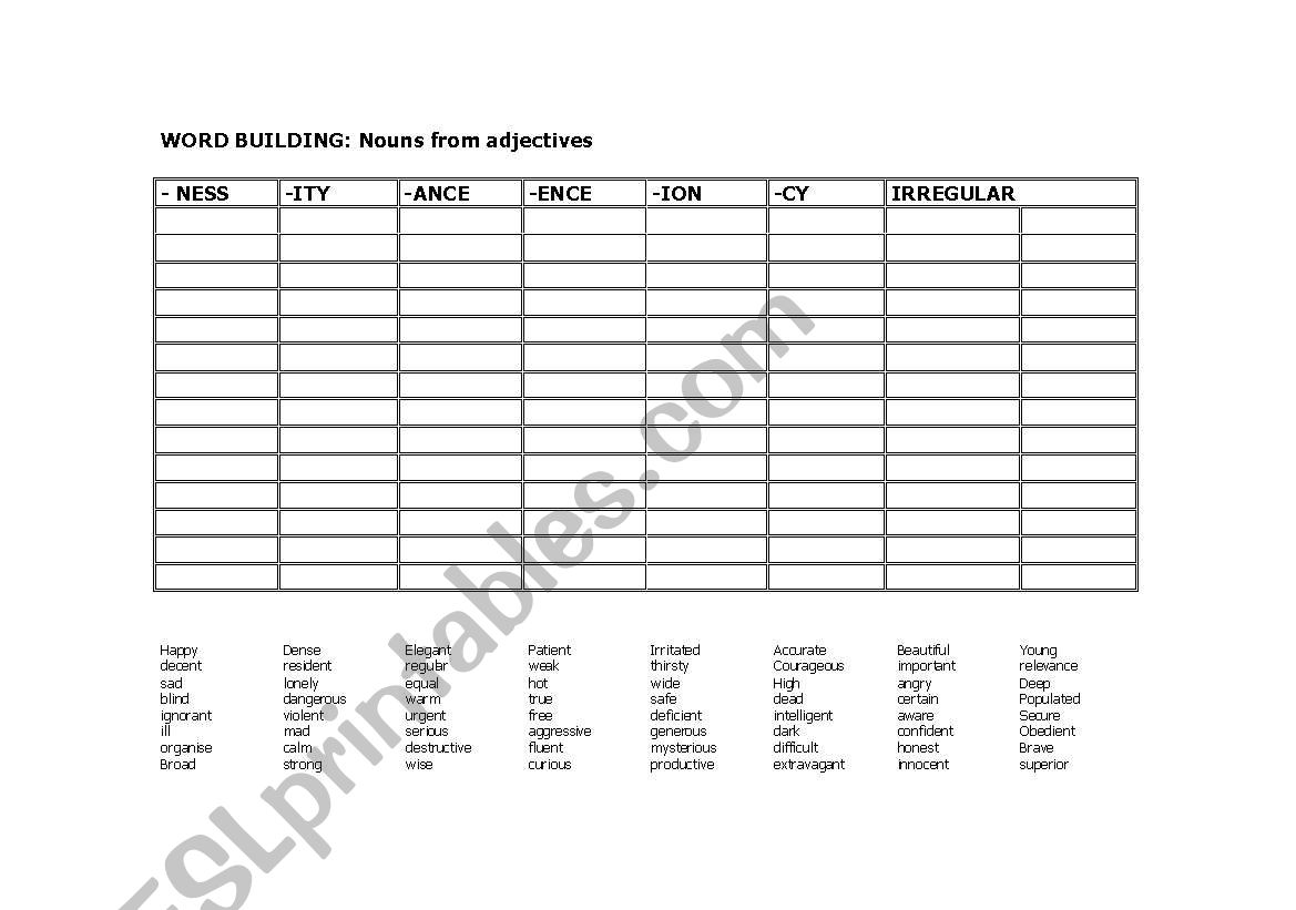 word building worksheet