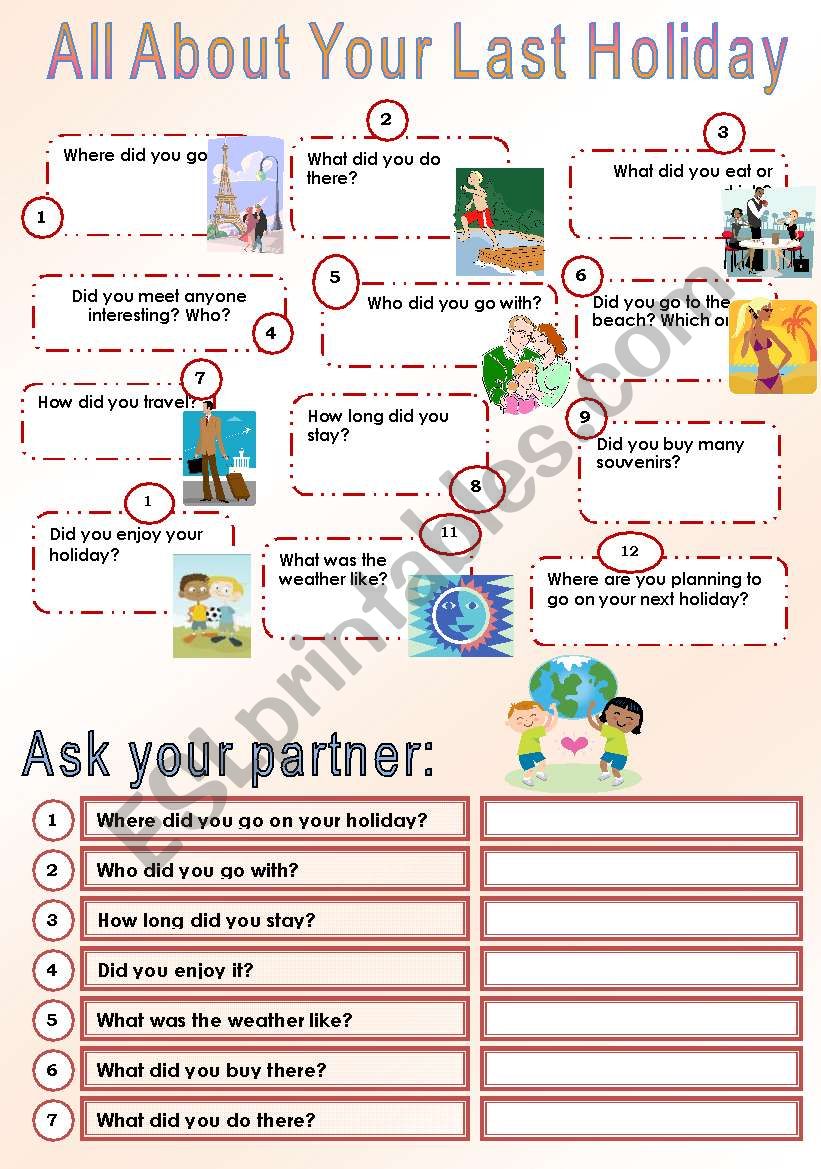 All about Your Last Holiday worksheet