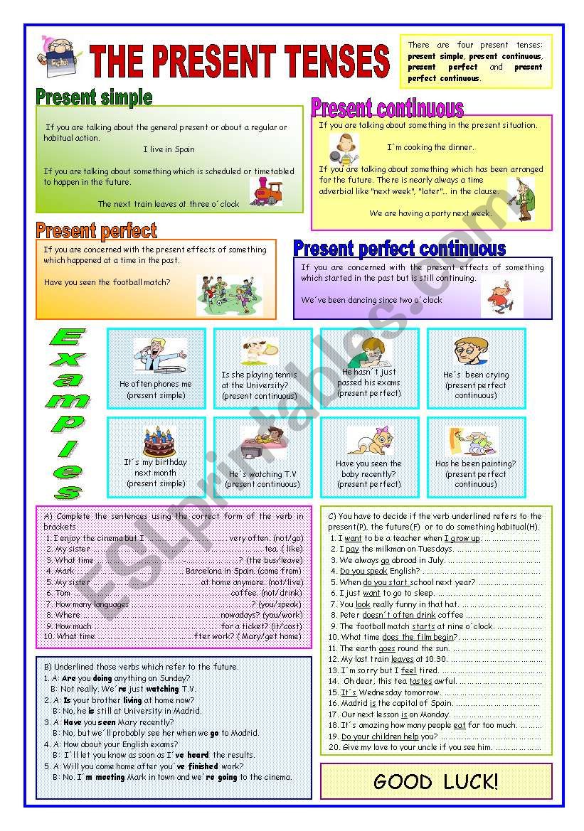 THE PRESENT TENSES worksheet