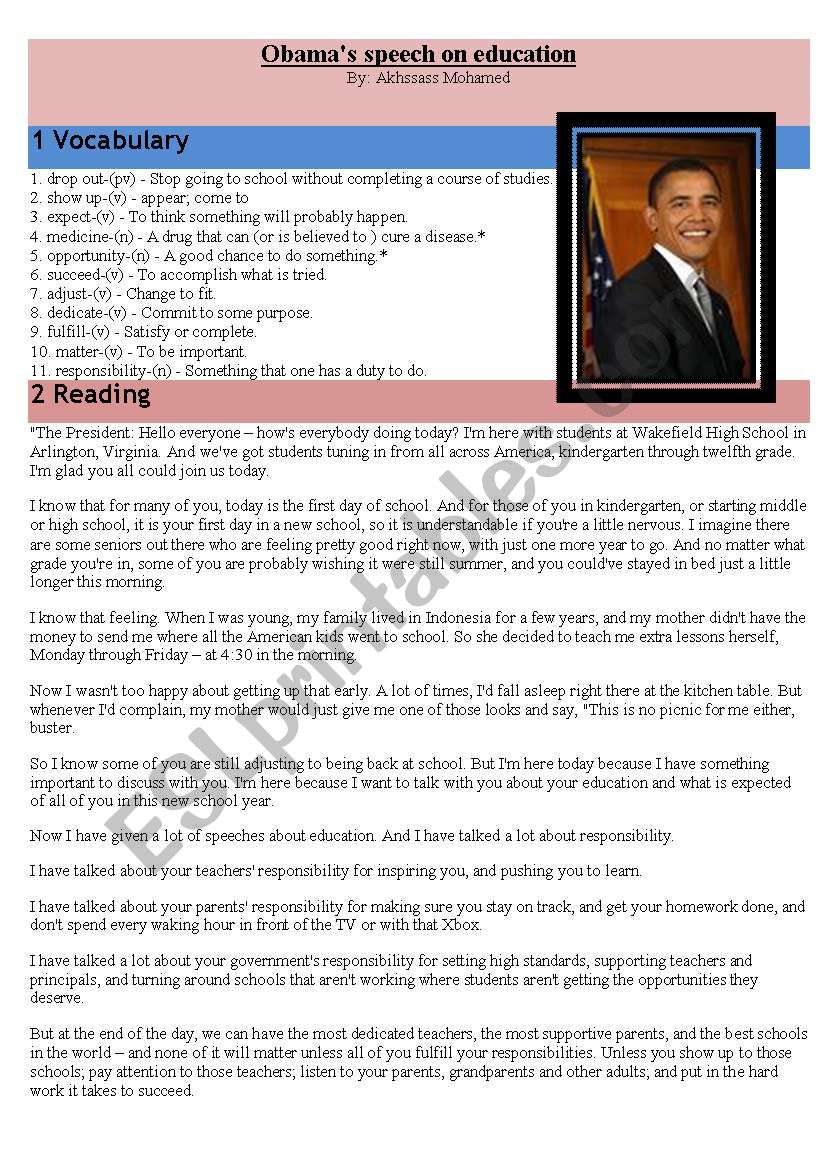 Barack ObamaÂ´s speech on ducation