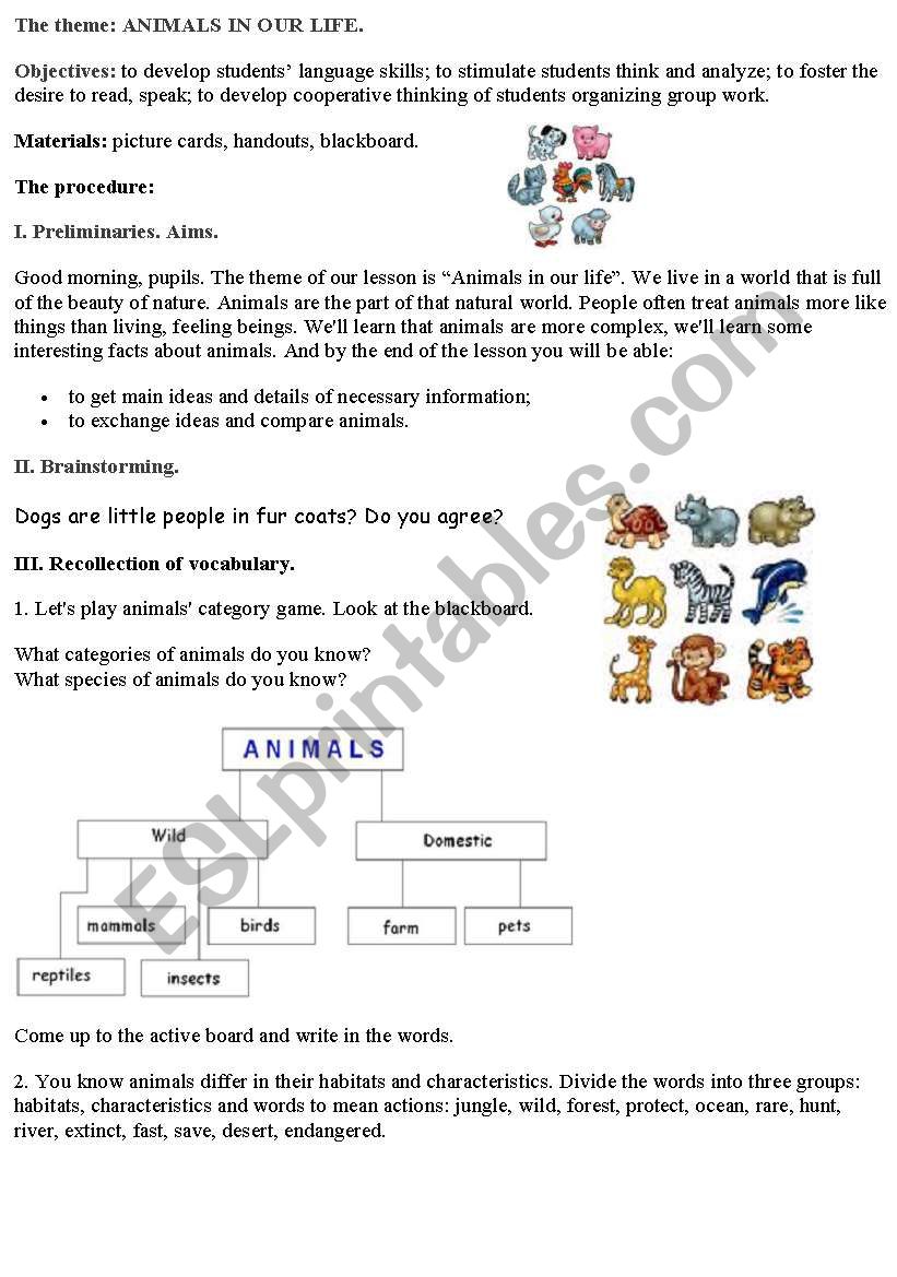 Animals in our life. part 1. worksheet