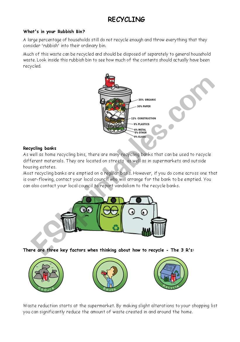 Recycling worksheet