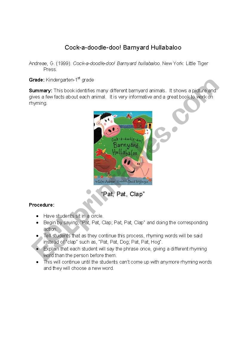 Barnyard Hulabaloo- Book and Activity