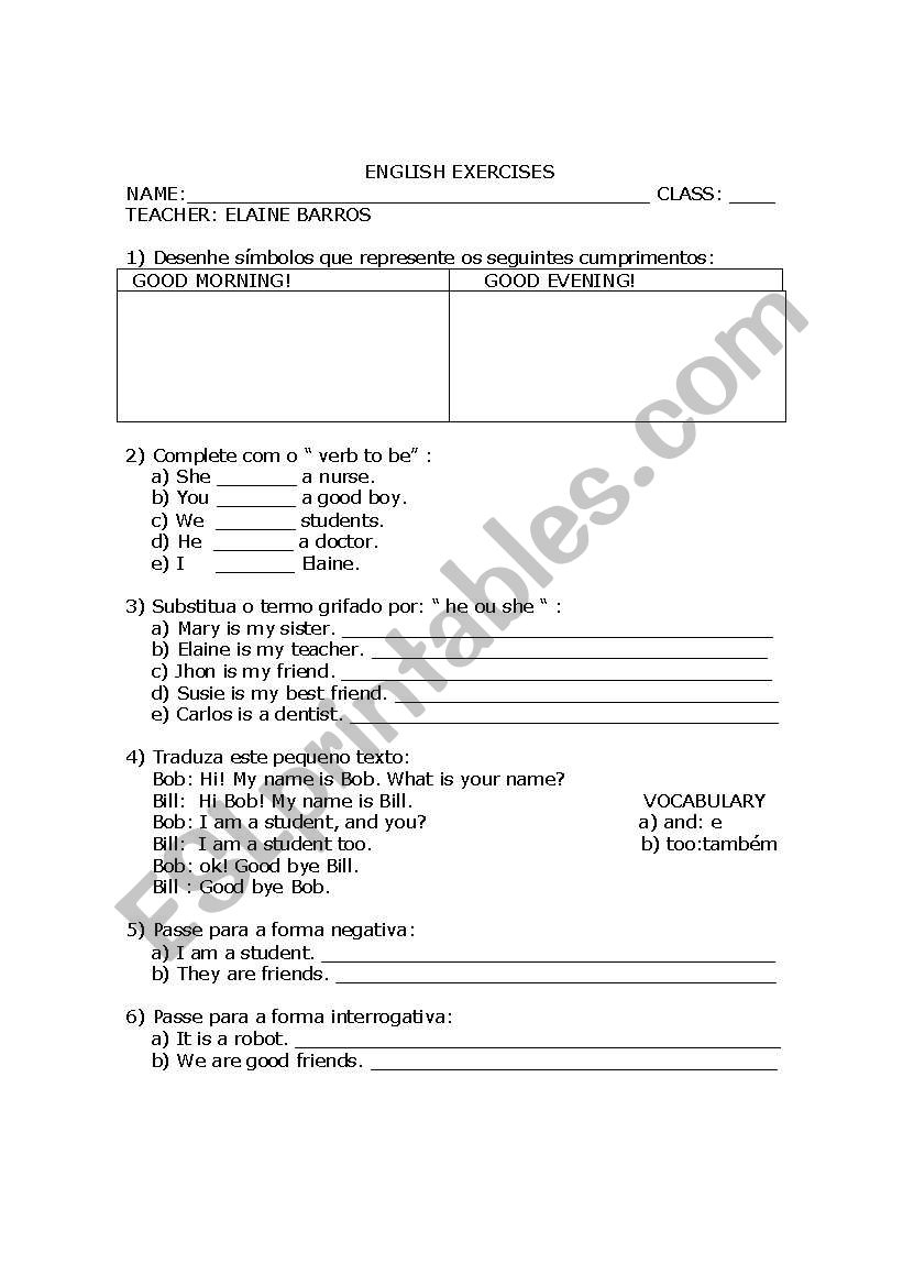 Greetings and verb to be worksheet