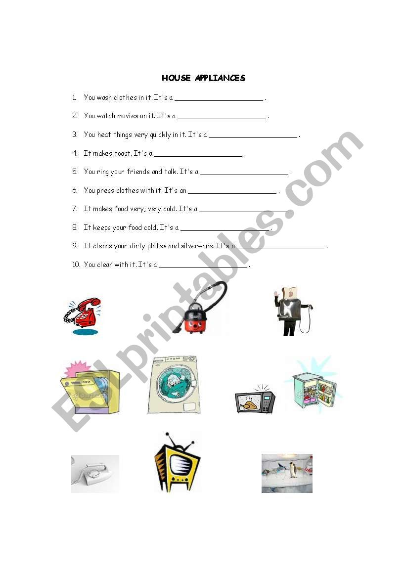 House appliances worksheet