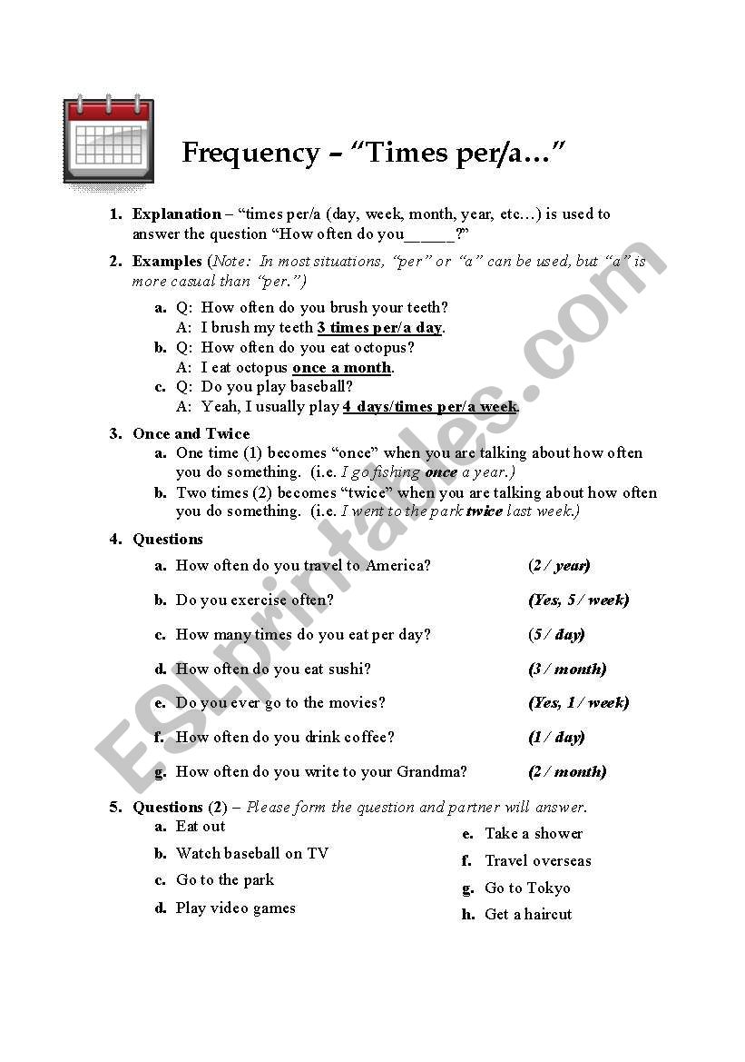 Frequency - Times per... worksheet