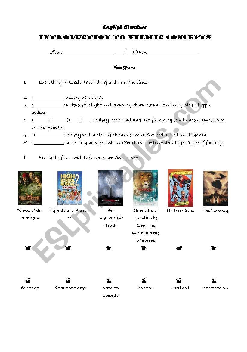 Fim genres worksheet