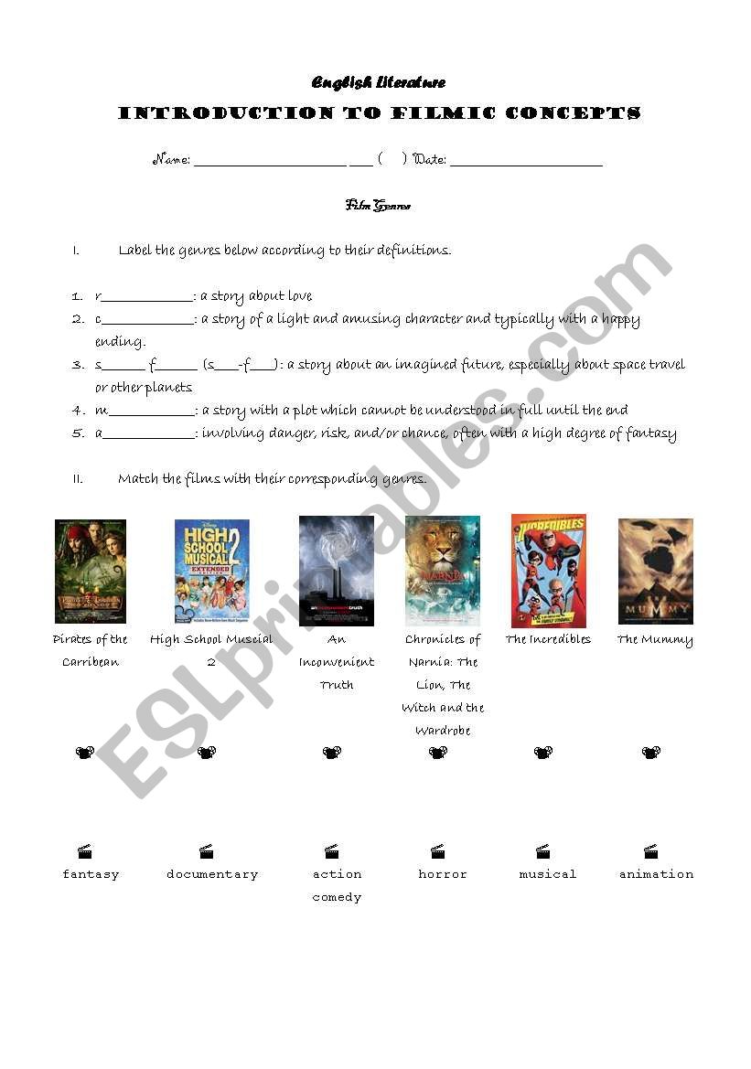 Fim genres worksheet