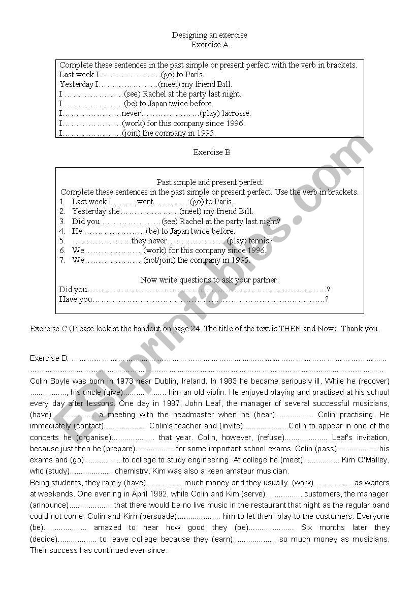 Designing an exercise worksheet