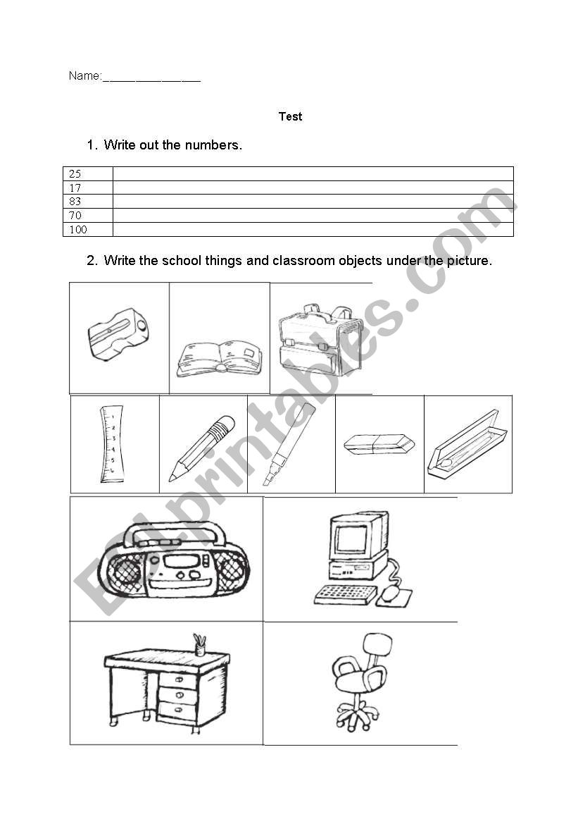 Test on numbers, schools things, easy questions