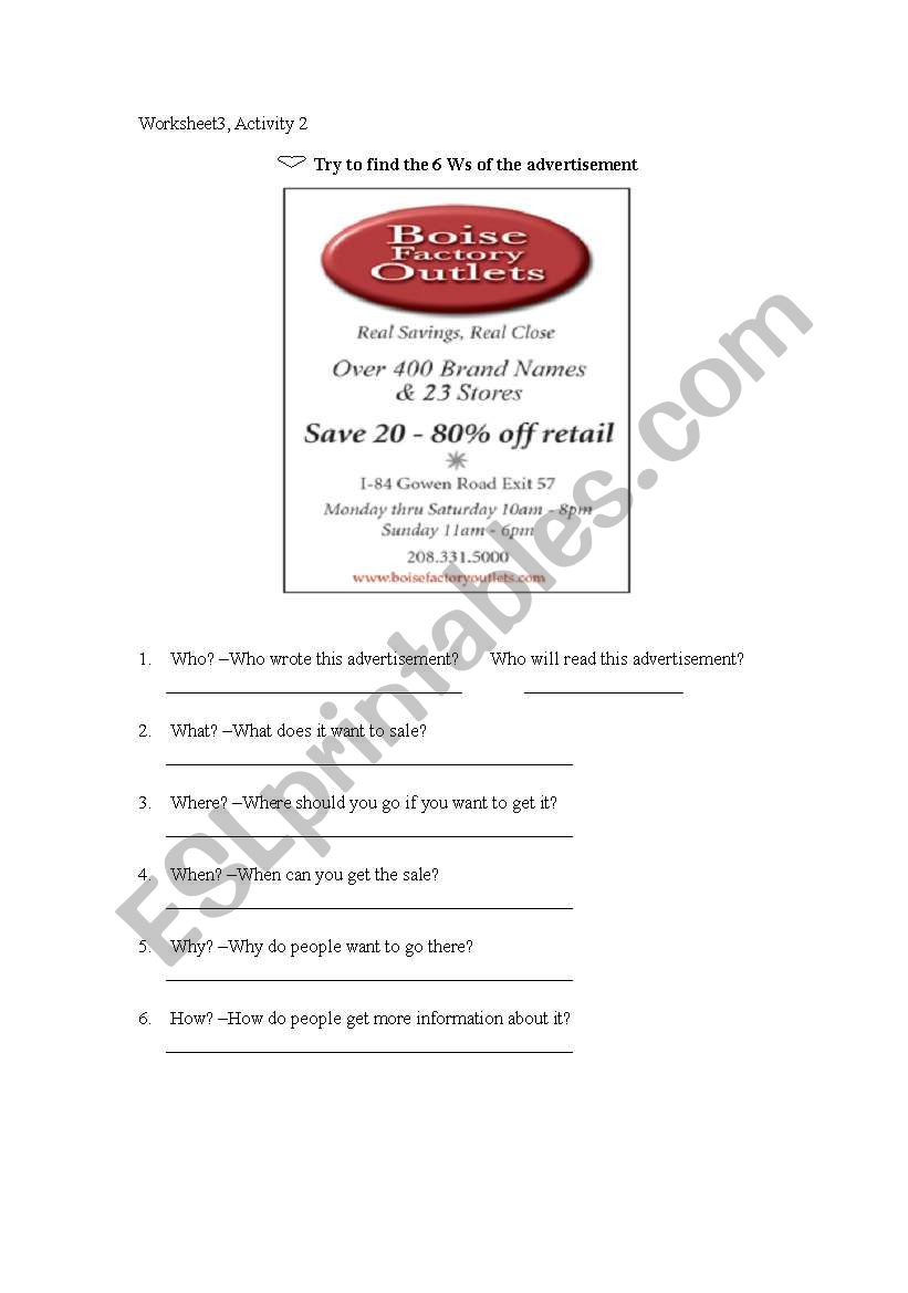 teaching advertisement by 6Ws