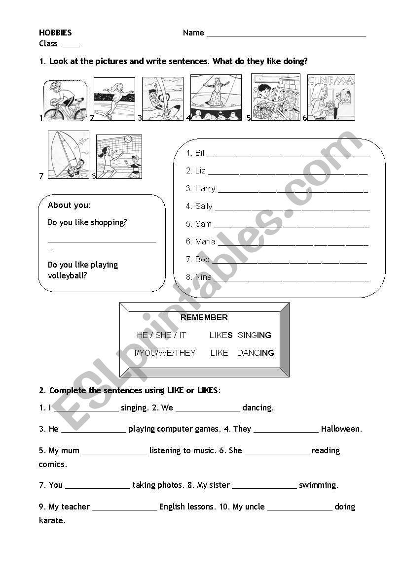 HOBBIES worksheet