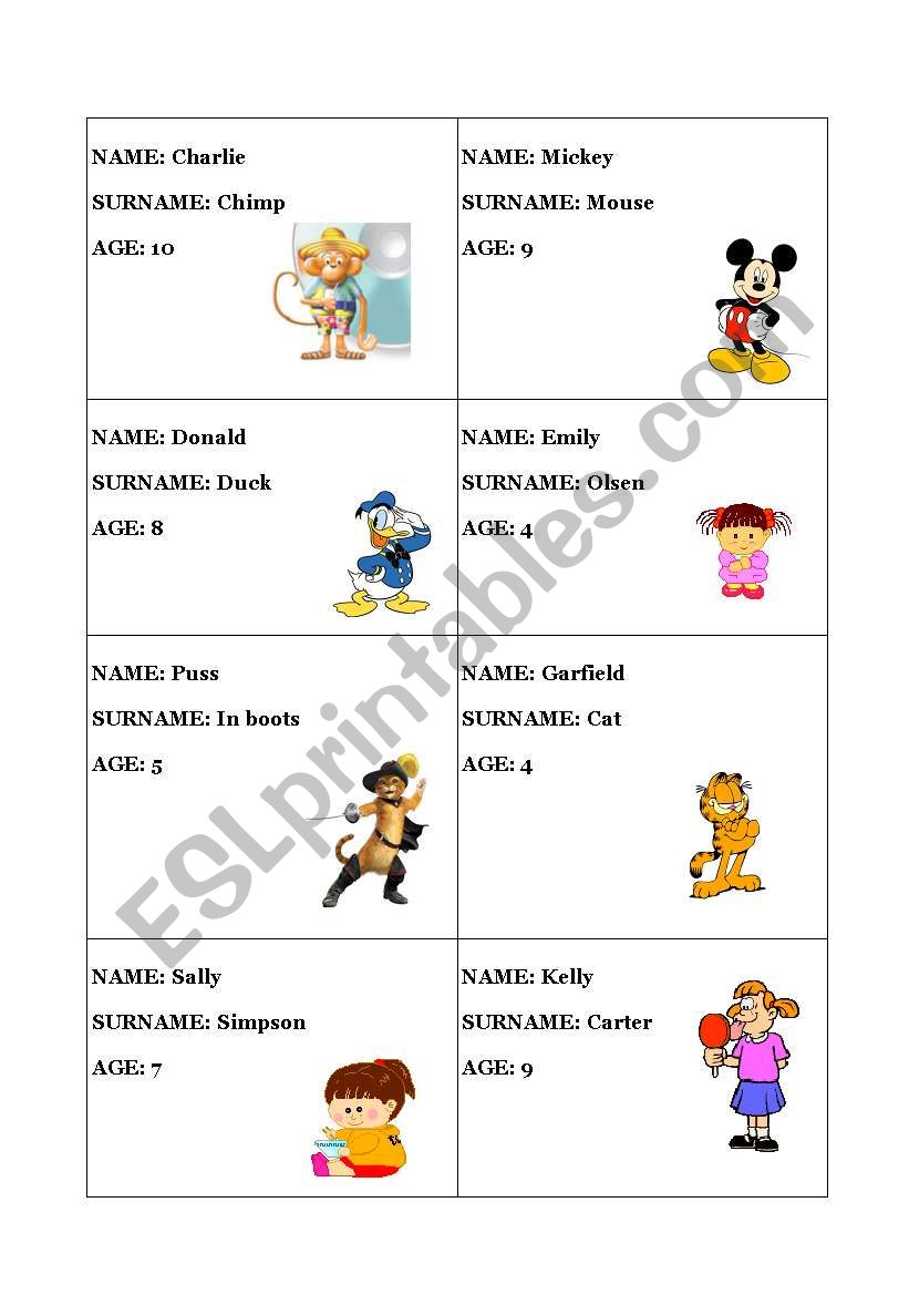 Funny characters worksheet