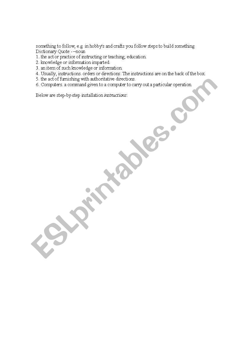instructions worksheet
